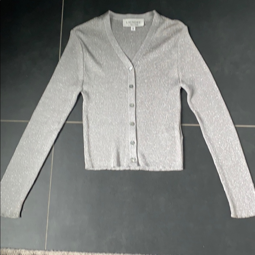 Laundry by Shelli Segal Silver V Neck Sweater